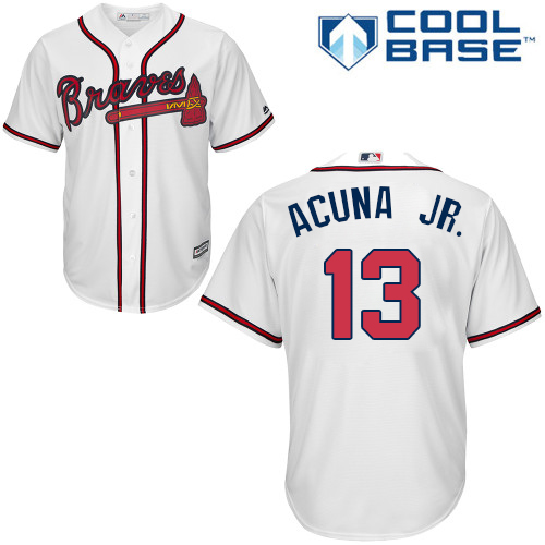 Braves #13 Ronald Acuna Jr. White New Cool Base Stitched Baseball Jersey Braves #13 Ronald Acuna Jr. White New Cool Base Stitched Baseball Jersey