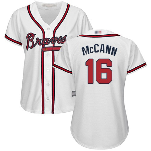 Braves #16 Brian McCann White Home Women's Stitched Baseball Jersey Braves #16 Brian McCann White Home Women's Stitched Baseball Jersey