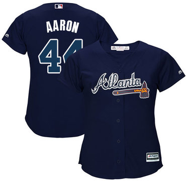 Braves #44 Hank Aaron Navy Blue Alternate Women's Stitched MLB Jersey