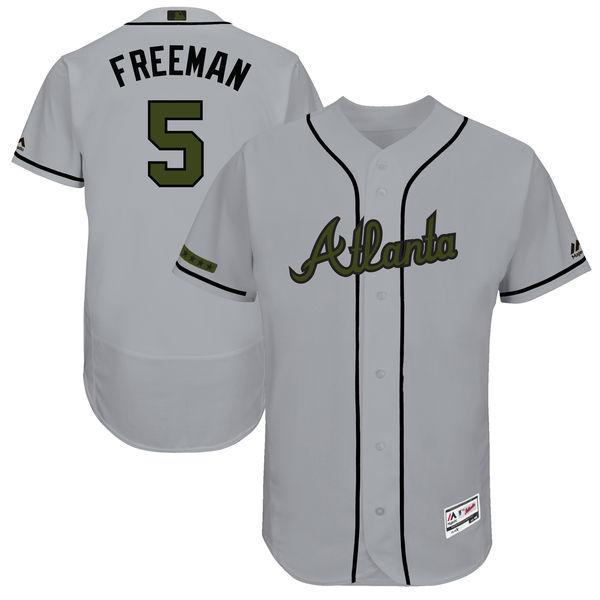 Braves #5 Freddie Freeman Gray Men's 2017 Memorial Day Flexbase Player Jersey Braves #5 Freddie Freeman Gray Men's 2017 Memorial Day Flexbase Player Jersey