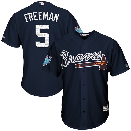 Braves #5 Freddie Freeman Navy Blue 2018 Spring Training Cool Base Stitched MLB Jersey Braves #5 Freddie Freeman Navy Blue 2018 Spring Training Cool Base Stitched MLB Jersey