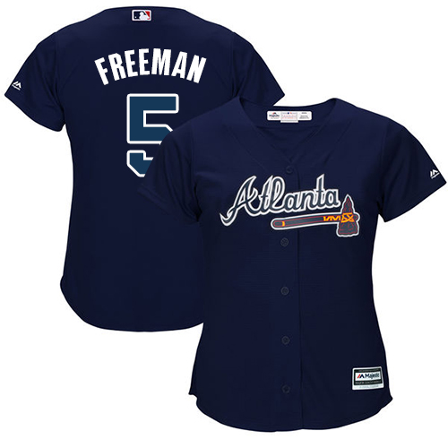 Braves #5 Freddie Freeman Navy Blue Alternate Women's Stitched MLB Jersey