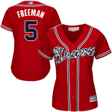 Braves #5 Freddie Freeman Red Alternate Women's Stitched MLB Jersey Braves #5 Freddie Freeman Red Alternate Women's Stitched MLB Jersey