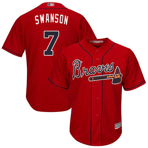 Braves #7 Dansby Swanson Red New Cool Base Stitched Baseball Jersey Braves #7 Dansby Swanson Red New Cool Base Stitched Baseball Jersey