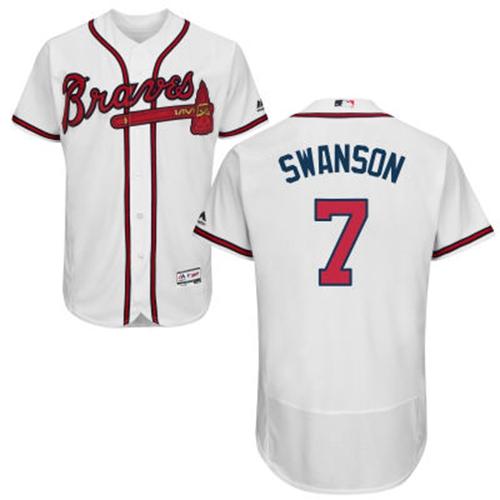 Braves #7 Dansby Swanson White Flexbase Authentic Collection Stitched MLB Jersey Braves #7 Dansby Swanson White Flexbase Authentic Collection Stitched MLB Jersey