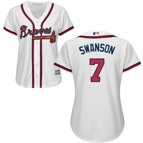 Braves #7 Dansby Swanson White Home Women's Stitched MLB Jersey Braves #7 Dansby Swanson White Home Women's Stitched MLB Jersey