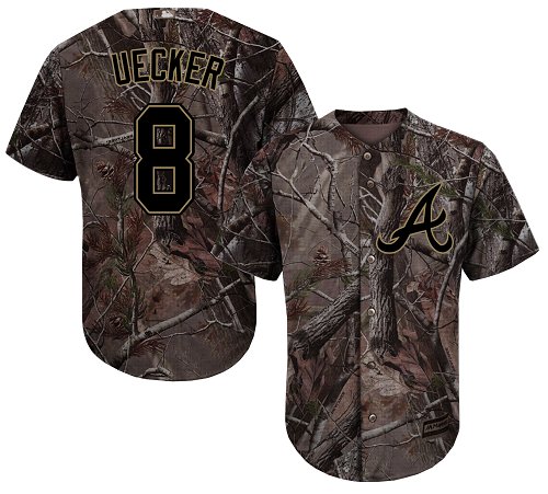 Braves #8 Bob Uecker Camo Realtree Collection Cool Base Stitched Baseball Jersey