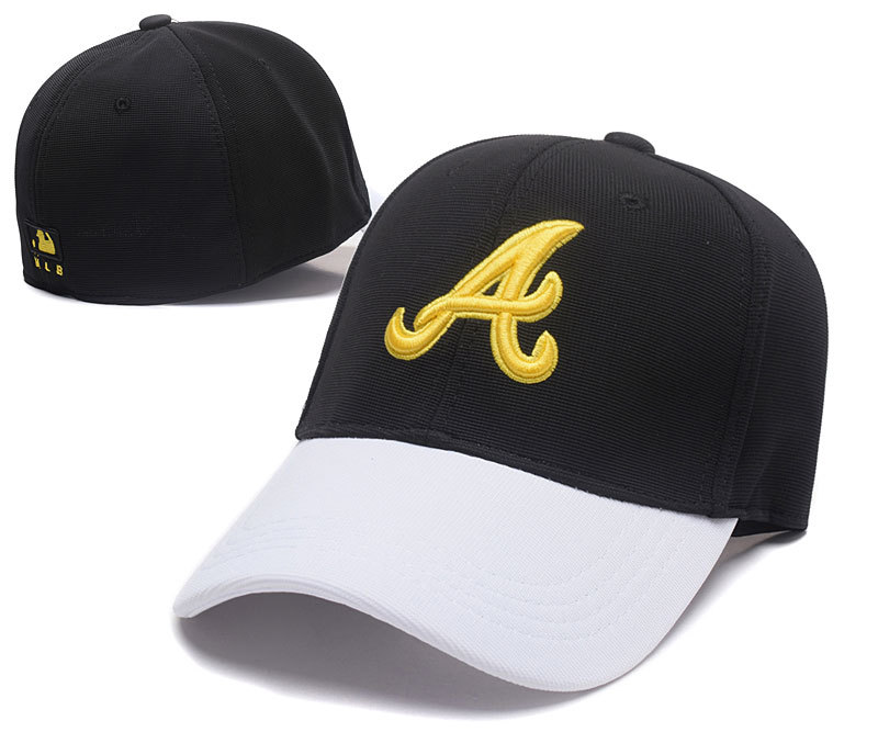 Braves Team Logo Black Peaked Stretch Fitted Hat SG