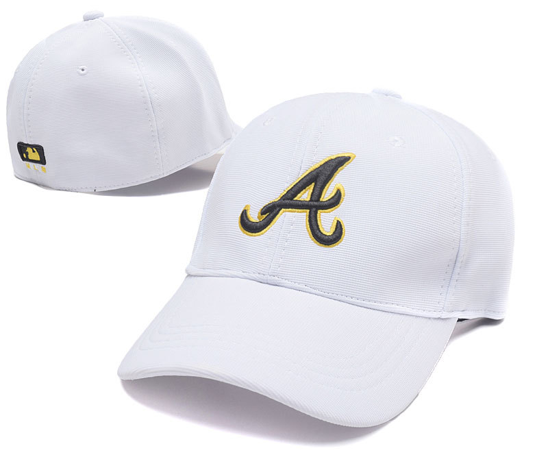 Braves Team Logo White Peaked Stretch Fitted Hat SG