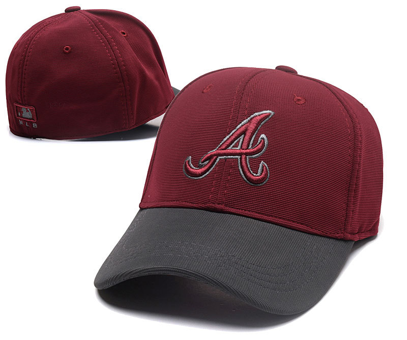 Braves Team Logo Wine Peaked Stretch Fitted Hat SG
