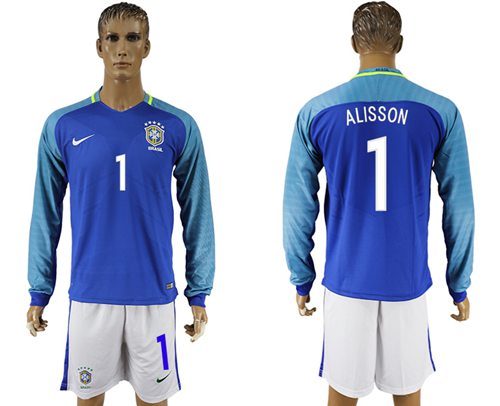 Brazil #1 Alisson Away Long Sleeves Soccer Country Jersey Brazil #1 Alisson Away Long Sleeves Soccer Country Jersey