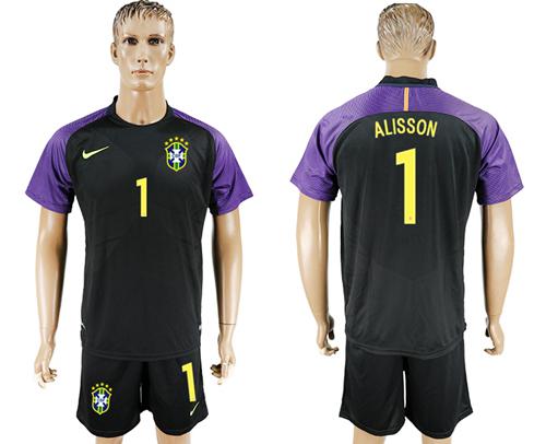 Brazil #1 Alisson Black Goalkeeper Soccer Country Jersey