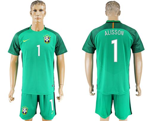 Brazil #1 Alisson Green Goalkeeper Soccer Country Jersey