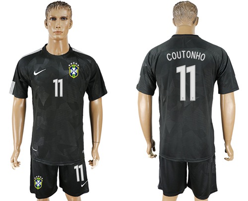 Brazil #11 Coutonho Black Soccer Country Jersey Brazil #11 Coutonho Black Soccer Country Jersey