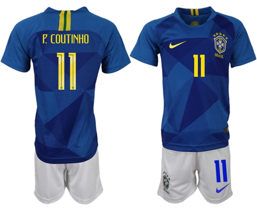 Brazil #11 P.Coutinho Away Kid Soccer Country Jersey Brazil #11 P.Coutinho Away Kid Soccer Country Jersey