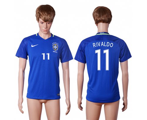 Brazil #11 Rivaldo Away Soccer Country Jersey Brazil #11 Rivaldo Away Soccer Country Jersey
