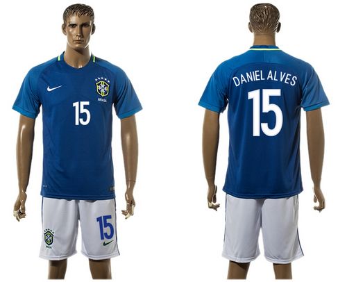 Brazil #15 Daniel Alves Away Soccer Country Jersey Brazil #15 Daniel Alves Away Soccer Country Jersey