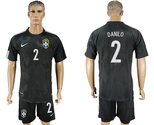 Brazil #2 Danilo Black Soccer Country Jersey Brazil #2 Danilo Black Soccer Country Jersey