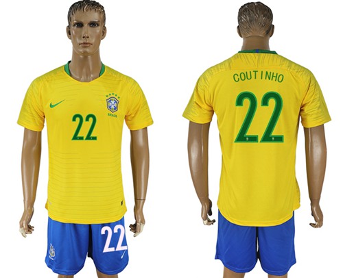 Brazil #22 Coutinho Home Soccer Country Jersey Brazil #22 Coutinho Home Soccer Country Jersey