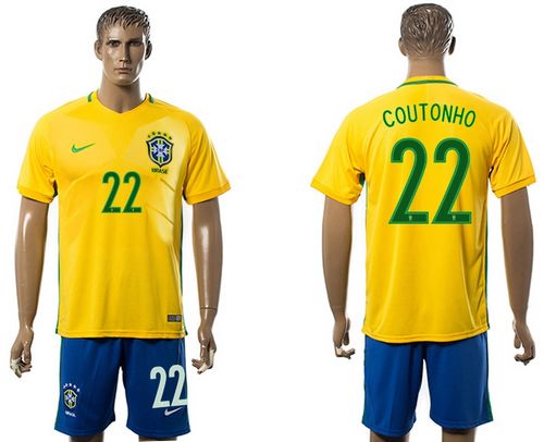 Brazil #22 Coutonho Home Soccer Country Jersey Brazil #22 Coutonho Home Soccer Country Jersey