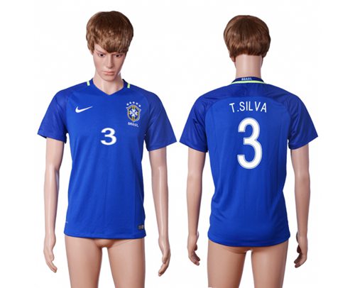 Brazil #3 T.Silva Away Soccer Country Jersey Brazil #3 T.Silva Away Soccer Country Jersey