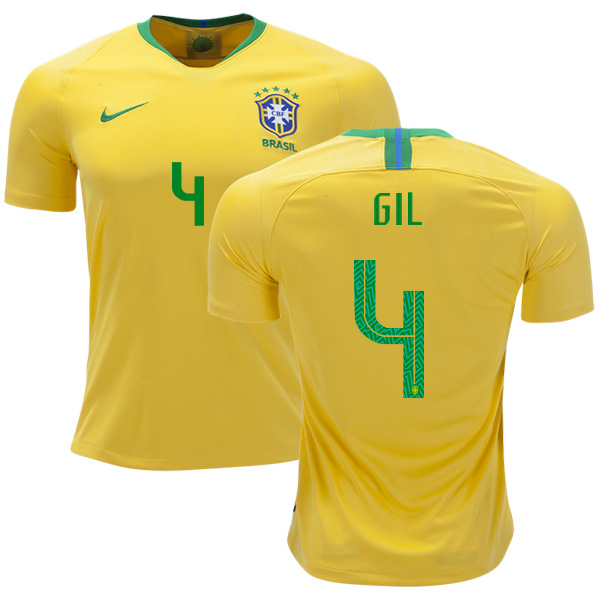Brazil #4 Gil Home Soccer Country Jersey Brazil #4 Gil Home Soccer Country Jersey