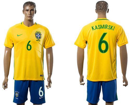 Brazil #6 Kasmirski Home Soccer Country Jersey Brazil #6 Kasmirski Home Soccer Country Jersey