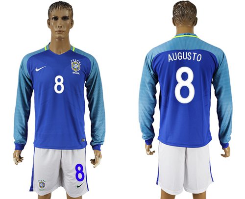 Brazil #8 Augusto Away Long Sleeves Soccer Country Jersey Brazil #8 Augusto Away Long Sleeves Soccer Country Jersey