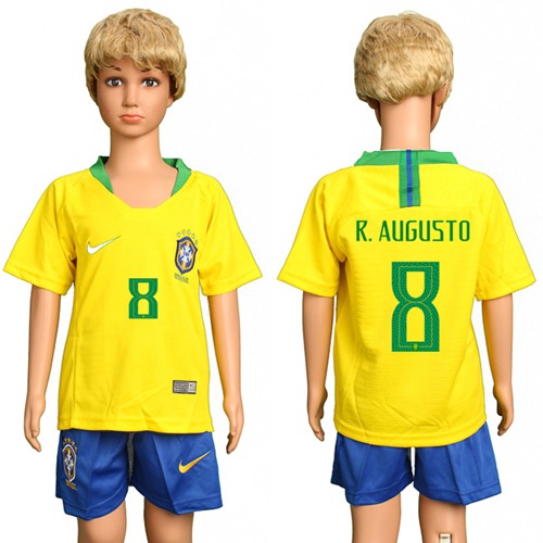 Brazil #8 R.Augusto Home Kid Soccer Country Jersey Brazil #8 R.Augusto Home Kid Soccer Country Jersey
