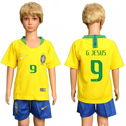 Brazil #9 G.Jesus Home Kid Soccer Country Jersey Brazil #9 G.Jesus Home Kid Soccer Country Jersey