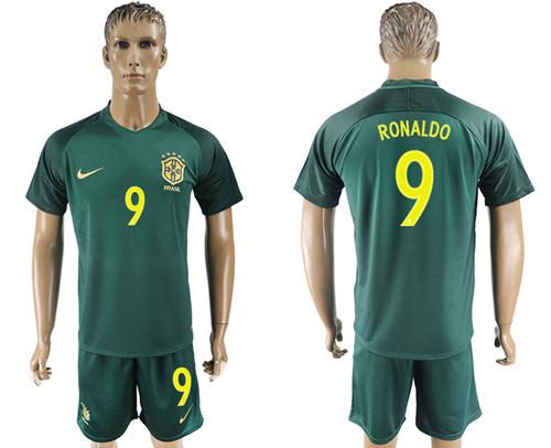 Brazil #9 Ronaldo Away Soccer Country Jersey Brazil #9 Ronaldo Away Soccer Country Jersey