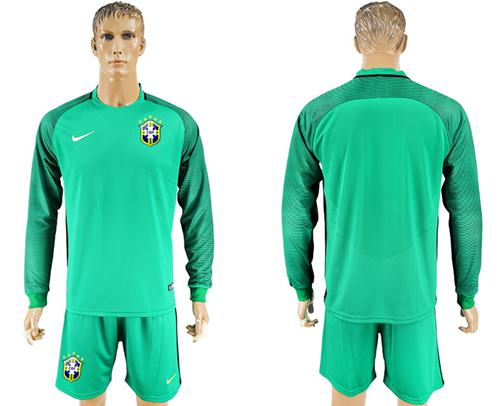 Brazil Blank Green Goalkeeper Long Sleeves Soccer Country Jersey