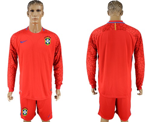 Brazil Blank Red Goalkeeper Long Sleeves Soccer Country Jersey Brazil Blank Red Goalkeeper Long Sleeves Soccer Country Jersey