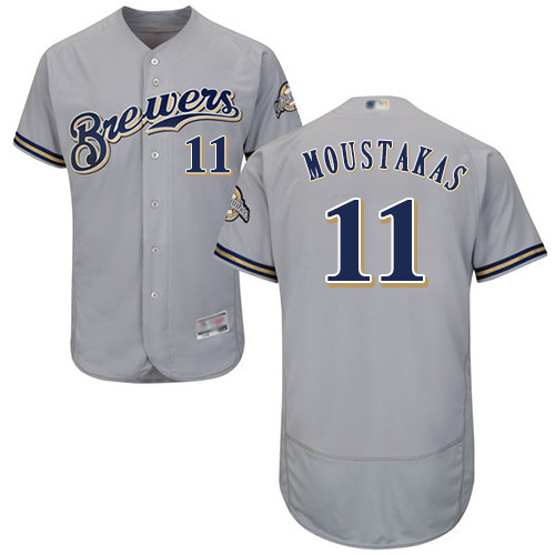 Brewers #11 Mike Moustakas Grey Flexbase Authentic Collection Stitched Baseball Jersey Brewers #11 Mike Moustakas Grey Flexbase Authentic Collection Stitched Baseball Jersey