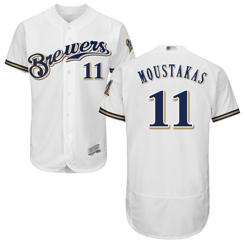 Brewers #11 Mike Moustakas White Flexbase Authentic Collection Stitched Baseball Jersey Brewers #11 Mike Moustakas White Flexbase Authentic Collection Stitched Baseball Jersey