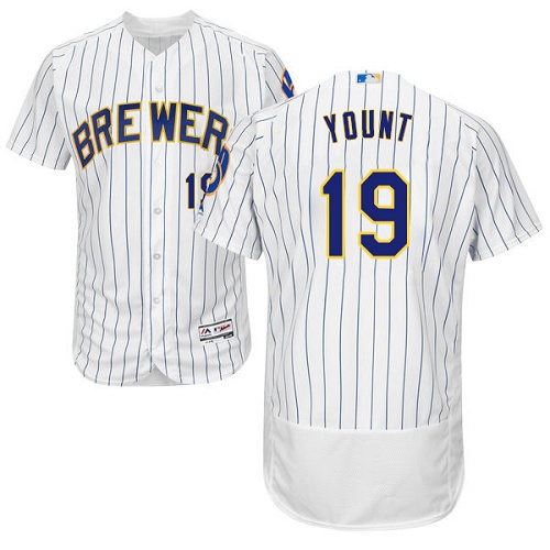 Brewers #19 Robin Yount White Strip Flexbase Authentic Collection Stitched MLB Jersey Brewers #19 Robin Yount White Strip Flexbase Authentic Collection Stitched MLB Jersey