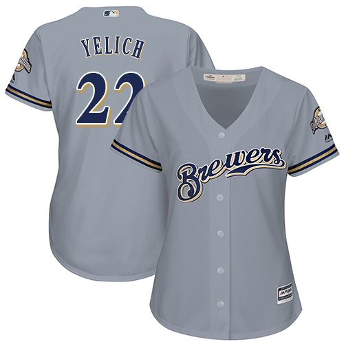 Brewers #22 Christian Yelich Grey Road Women's Stitched MLB Jersey Brewers #22 Christian Yelich Grey Road Women's Stitched MLB Jersey