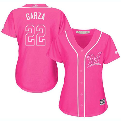 Brewers #22 Matt Garza Pink Fashion Women's Stitched MLB Jersey