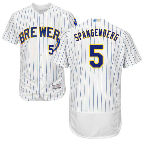 Brewers #5 Cory Spangenberg White Strip Flexbase Authentic Collection Stitched Baseball Jersey Brewers #5 Cory Spangenberg White Strip Flexbase Authentic Collection Stitched Baseball Jersey