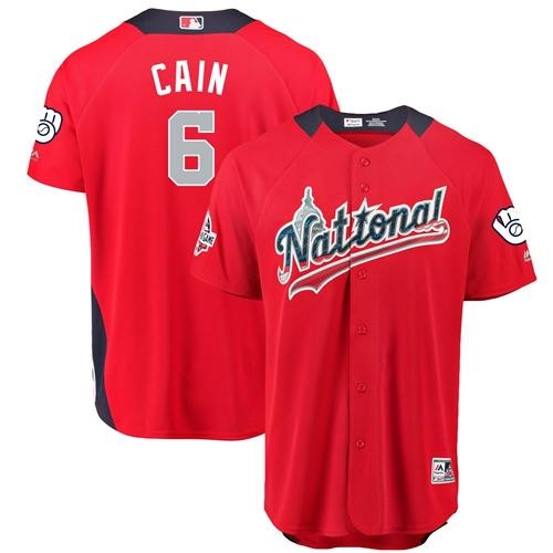 Brewers #6 Lorenzo Cain Red 2018 All-Star National League Stitched Baseball Jersey Brewers #6 Lorenzo Cain Red 2018 All-Star National League Stitched Baseball Jersey