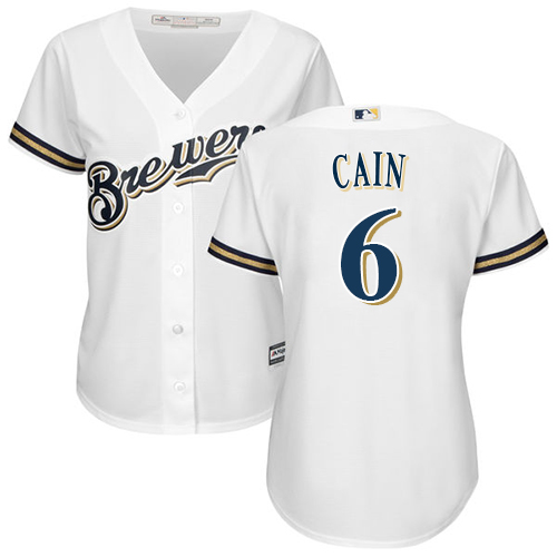 Brewers #6 Lorenzo Cain White Home Women's Stitched MLB Jersey Brewers #6 Lorenzo Cain White Home Women's Stitched MLB Jersey