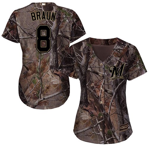Brewers #8 Ryan Braun Camo Realtree Collection Cool Base Women's Stitched Baseball Jersey