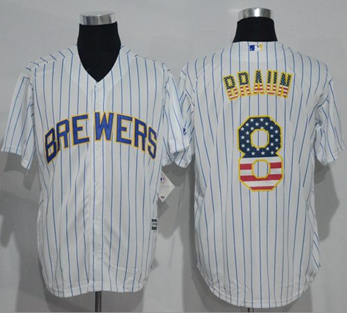 Brewers #8 Ryan Braun White(Blue Strip) USA Flag Fashion Stitched MLB Jersey Brewers #8 Ryan Braun White(Blue Strip) USA Flag Fashion Stitched MLB Jersey