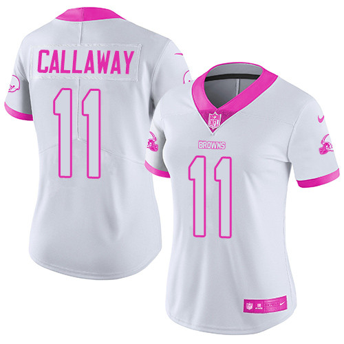 Browns #11 Antonio Callaway White Pink Women's Stitched Football Limited Rush Fashion Jersey