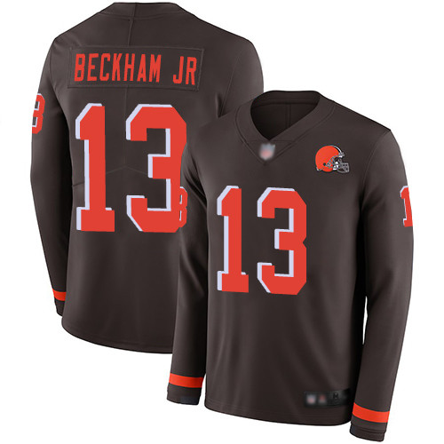 Browns #13 Odell Beckham Jr Brown Team Color Youth Stitched Football Limited Therma Long Sleeve Jersey Browns #13 Odell Beckham Jr Brown Team Color Youth Stitched Football Limited Therma Long Sleeve Jersey