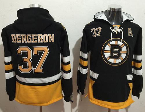 Bruins #37 Patrice Bergeron Black Name & Number Pullover NHL Hoodie Bruins #37 Patrice Bergeron Black Name & Number Pullover NHL Hoodie