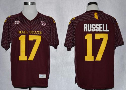 Bulldogs #17 Tyler Russell Maroon SEC Patch Stitched NCAA Jersey