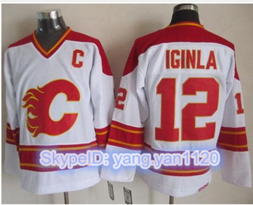 Calgary Flames #12 Jarome Iginla White CCM Throwback Stitched NHL Jersey