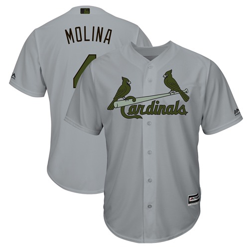 Cardinals #4 Yadier Molina Grey New Cool Base 2018 Memorial Day Stitched Baseball Jersey Cardinals #4 Yadier Molina Grey New Cool Base 2018 Memorial Day Stitched Baseball Jersey