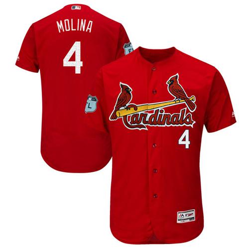 Cardinals #4 Yadier Molina Red 2017 Spring Training Authentic FlexBase Stitched MLB Jersey